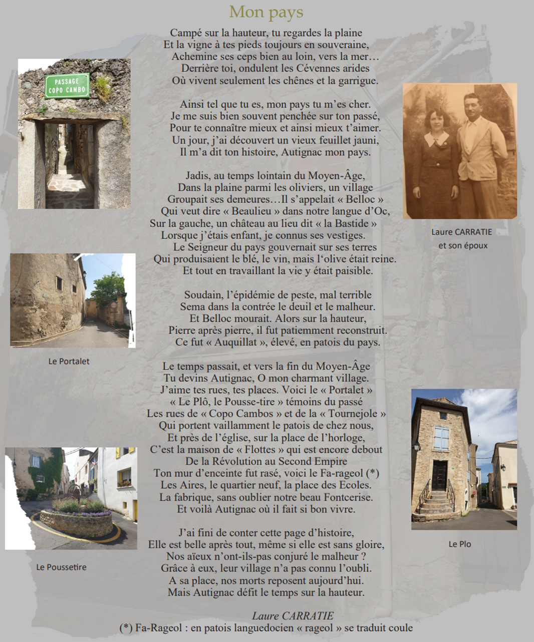 Document de l'histoire du village avec des photos