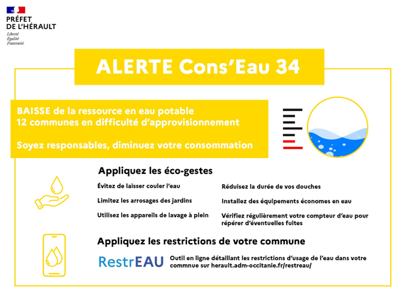 Infographie pour l'alerte cons'eau 34