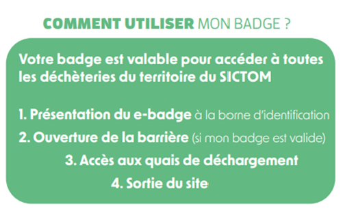 Infographie explicative pour utiliser son badge d'accès au sictom